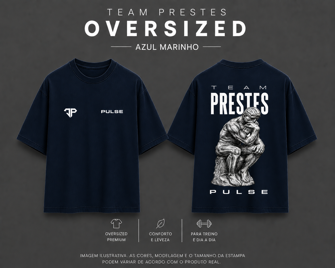 TEAM PRESTES PENSADOR OVERSIZED AZUL MARINHO