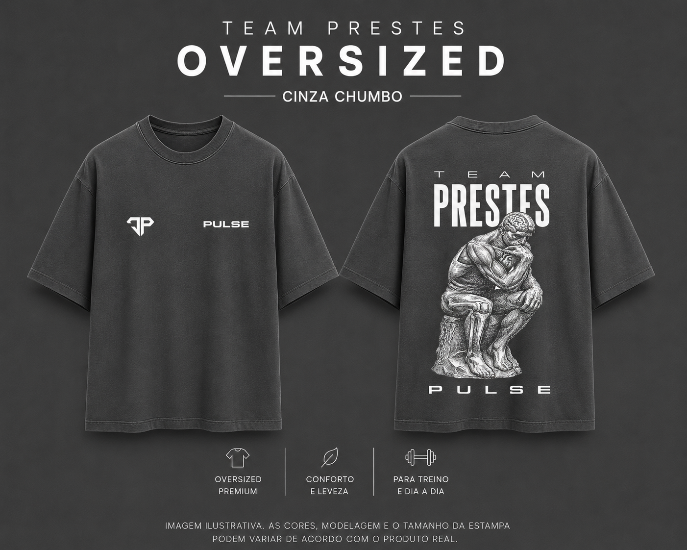 TEAM PRESTES PENSADOR OVERSIZED CINZA CHUMBO